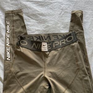 Nike Pro Khaki Leggings with Logo Waistband
